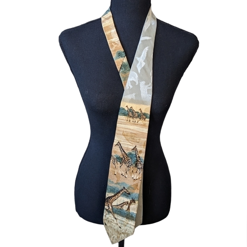 Wembley Endangered species blue green tie. Giraffe print tie